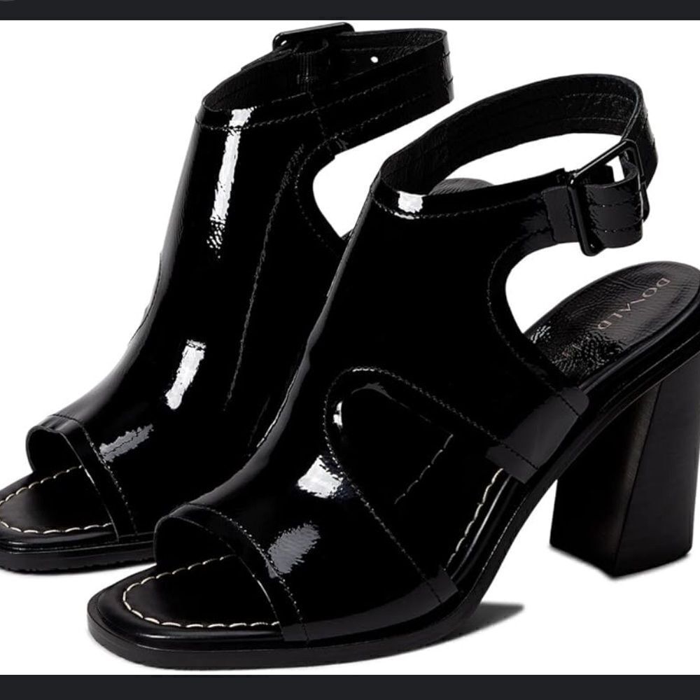 Donald‎ Pliner Emiko Patent Leather Black Open Toe Heels Womens 8.5 New in box